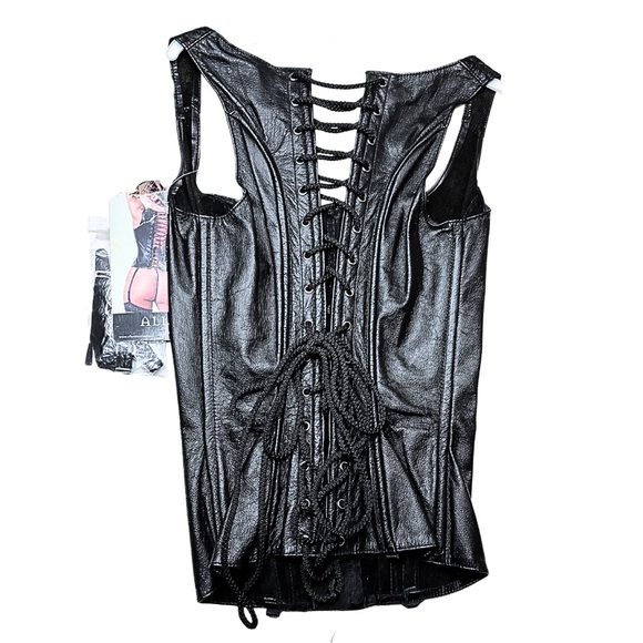 100% Genuine Black Leather Corset Bustier • NWT • S • Allure Lingerie - Picture 2 of 4